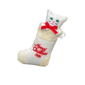 Vintage 1986 Cat in Stocking Ornament Christmas 5"
